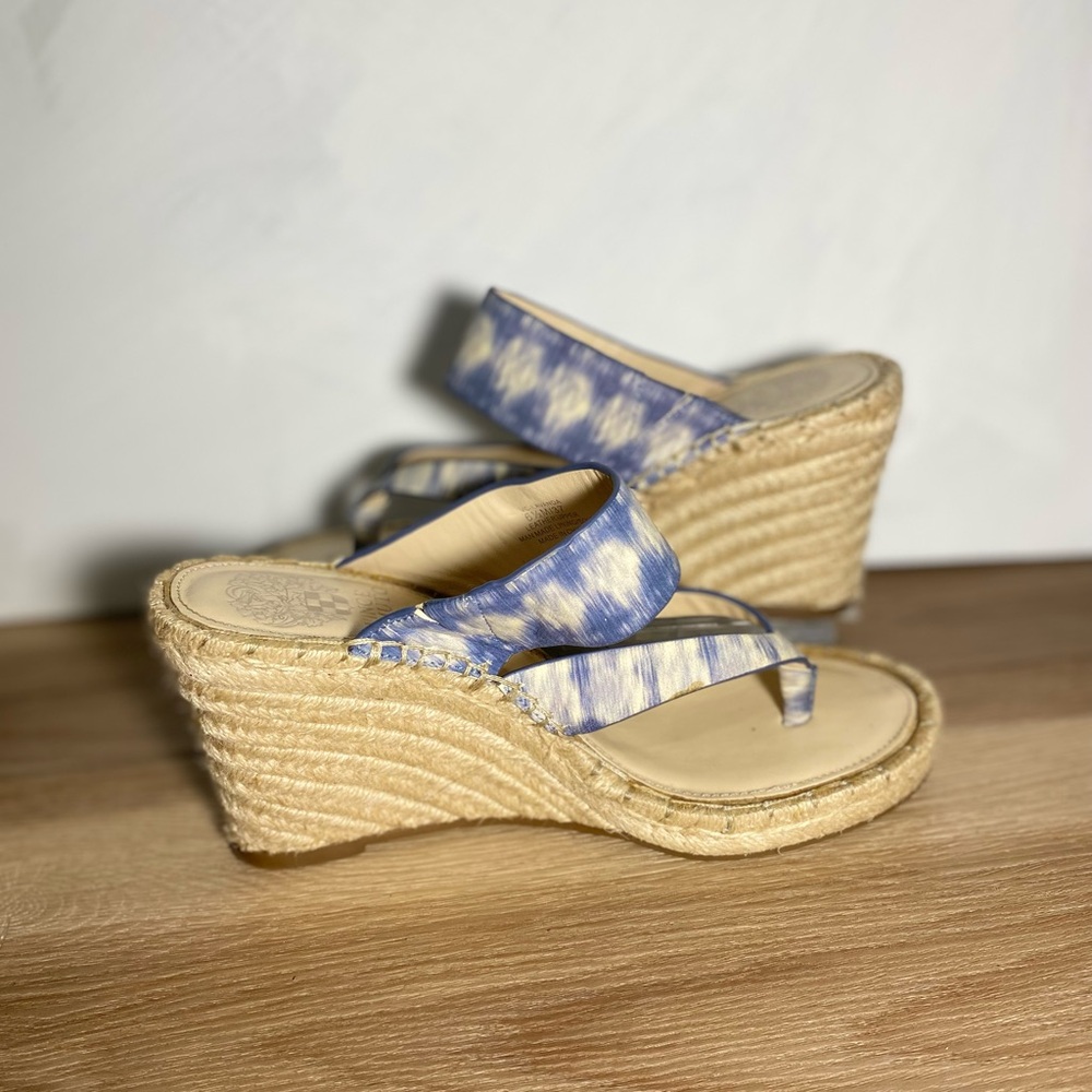 Vince Camuto Blue and Cream Wedge Sandals